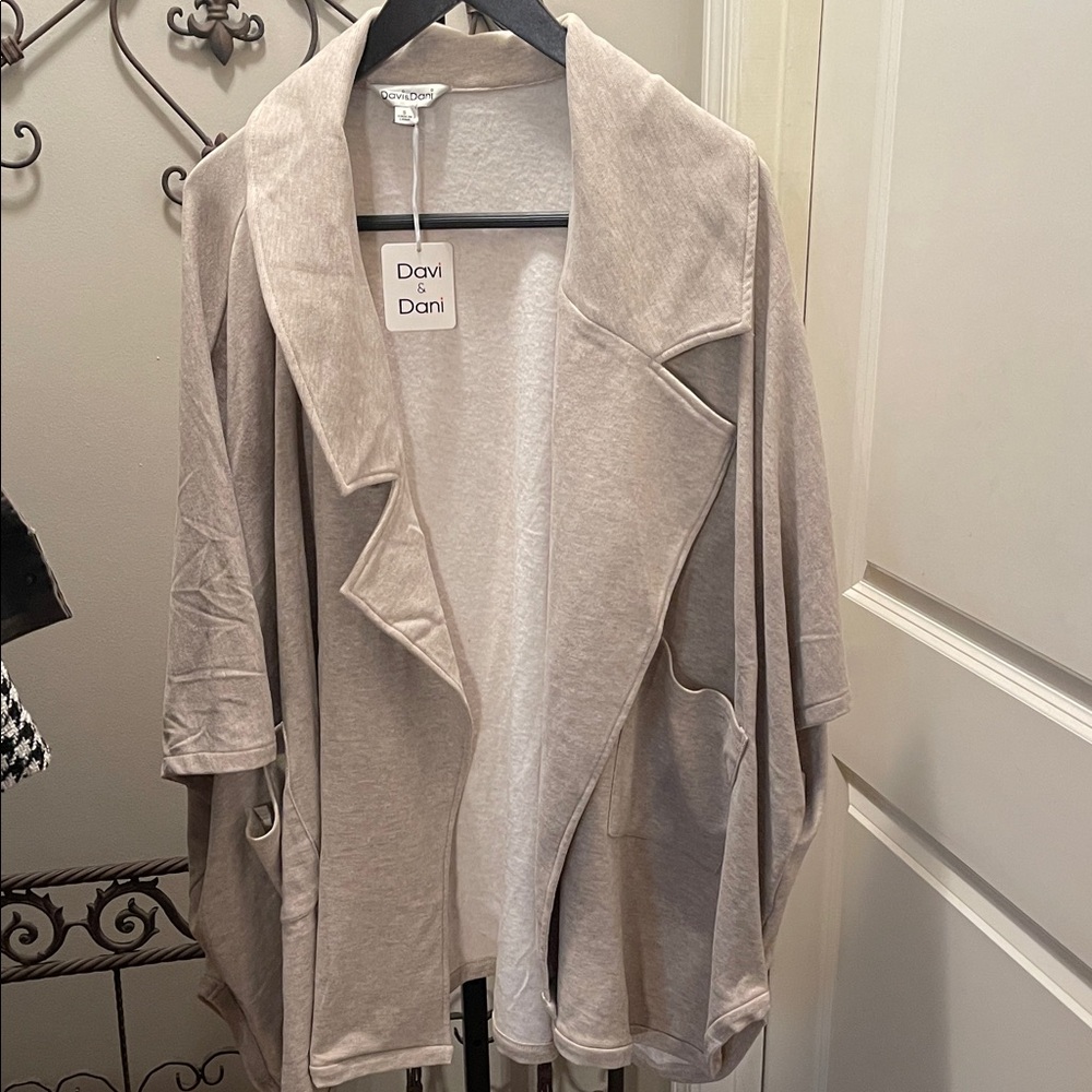 Davi & Dani Light Tan Draped Cardigan/Ruana- OS- NWT
